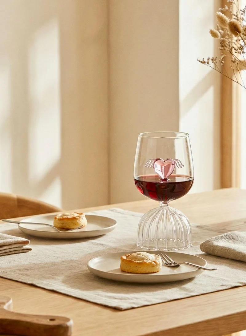 1Chase  Pink Love Wings Glass Cup, Goblet, 350ML Decorative Borosilicate Wine Glass with Heart & Wings Design, Romantic Drinkware for Valentine’s Day  | Best Price UAE
